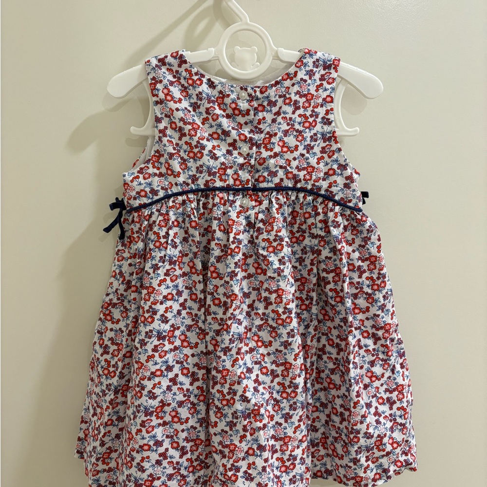 Janie and Jack 18-24M Red Floral Sleeveless Dress with Navy Trim